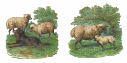 Découpis Lot De 2 Découpis, Agneau, Brebis, Mouton, Chien De Berger, Scène Champêtre  6.5cm X 6,5cm - Animali