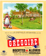 Buvard Grégoire, Biscottes Allégées, " Aux Martinets ". Illustration : La Chartreuse De Liget, Indre Et Loire. - Biscotti