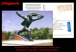 EUROPA. HUNGRÍA. ENTEROS POSTALES. TARJETA POSTAL CIRCULADA 2016. BUDAPEST. HUNGRÍA-CIENFUEGOS. CUBA. FRANQUEO MECANICO - Lettres & Documents