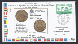 CONSEIL DE L´EUROPE ADHESION SAN MARINO SAINT-MARIN FDC LIMITED EDITION TIRAGE LIMITE 300 Ex - Briefe U. Dokumente