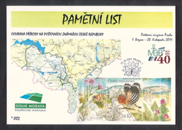 Czech Rep. / Commemorative Sheet (PaL 2011/01 B) Praha 1: Nature Protection On Stamps - Lower Morava (UNESCO) - Cartas & Documentos