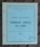 Brochure Aviation - École Des Mécaniciens De Rochefort Sur Mer - Technologie Générale Des Avions - Avión