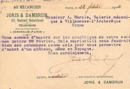 MECANICIEN JORIS ET DAMBRUN 23 BLD RICHARD LENOIR PARIS POUR MR MAROI SCIERIE A VILLENEUVE L'ARCHEVEQUE - Other & Unclassified