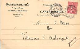 ROSSIGNOL ET FILS 7 RUE CAVE NEUILLY SUR SEINE POUR MR MAROI SCIERIE A VILLENEUVE L'ARCHEVEQUE - Other & Unclassified