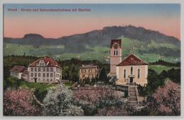 Hinwil - Kirche Und Sekundarschulhaus Mit Bachtel Im Frühling - Hinwil