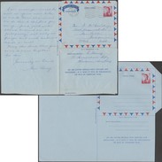 Hong Kong 1965. 2 Aérogrammes à 50 C Elizabeth II. Inscriptions Grasses (voyagé) Et Maigres (neuf) - Postal Stationery