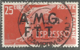 TRIESTE A 1947 1948 AMG-FTT OVERPRINTED ESPRESSI DEMOCRATICA LIRE 25 ESPRESSO USATO USED OBLITERE' - Poste Exprèsse