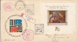 5269FM- MUNCHEN INTERNATIONAL PHILATELIC EXHIBITION, REGISTERED COVER FDC, PAINTING STAMP SHEET, 1973, ROMANIA - FDC