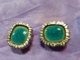 BOUCLES D' OREILLES VINTAGE Métal EMAIL TURQUOISE - Oorringen