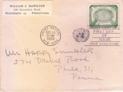 UNITED NATIONS, FIRST DAY COVER 10.12.1958 - 10TH ANNIVERSARY OF UNITED NATIONS - Lettres & Documents