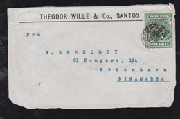 Brazil Brasil 1901 700R Overprint In Cover Front SANTOS To DENMARK - Storia Postale