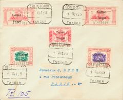 Sobre 142/46 1938. Tánger. Serie Completa. Carta Filatélica Certificada De TANGER A PARIS (FRANCIA). MAGNI - Marruecos Español