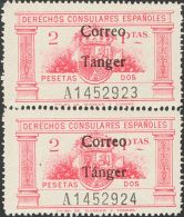 ** 144, 144he 1938. Tánger. 2 Pts Rosa, En Pareja Con Un Sello Con La Variedad TANGER SIN ACENTO. MAGNIFICO. (Edi - Spanish Morocco