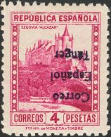 * 107hi 1938. Tánger. 4 Pts Carmín. SOBRECARGA INVERTIDA. MAGNIFICO. (Edifil 2013: 77€) - Marruecos Español