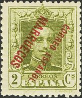 * 17hi 1923. Tánger. 2 Cts Verde Oliva. SOBRECARGA INVERTIDA. MAGNIFICO. (Edifil 2013: 32€) - Spanish Morocco