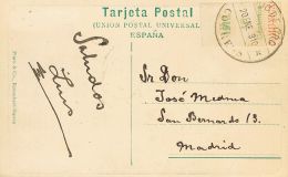 Sobre 56MP 1910. Rio De Oro. 10 Cts Verde Sobre Borde De Hoja. Tarjeta Postal De RIO DE ORO A MADRID. Matasello RIO DE O - Rio De Oro
