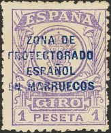 * 6hcc, 10hcc 1918. Marruecos. Giro Postal. 5 Cts Azul Claro Y 1 Pts Violeta. CAMBIO DE COLOR EN LA SOBRECARGA, En Azul. - Spanisch-Marokko