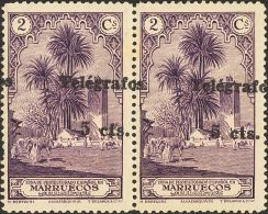 * 35(2) 1936. Marruecos. Telégrafos. 5 Cts Sobre 2 Cts Violeta, Pareja. SOBRECARGA DESPLAZADA. MAGNIFICA Y RARA. - Spanisch-Marokko