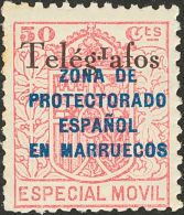 * 34Bhea 1935. Marruecos. Telégrafos. 50 Cts Rosa. Variedad "R" DE TELEGRAFOS INVERTIDA. MAGNIFICO Y RARO. (Edifi - Spanish Morocco