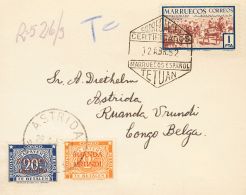 Sobre 353 1952. Marruecos. 1 Pts Azul Y Castaño. Certificado De TETUAN A ASTRIDA (RUANDA URUNDI). Tasada A La Lle - Spanish Morocco