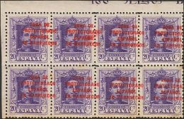 **/* 85hdh(8) 1923. Marruecos. 20 Cts Violeta, Bloque De Ocho (algún Valor Manchitas Del Tiempo). SOBRECARGA DESP - Spaans-Marokko