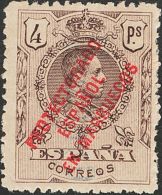 * 54hz 1915. Marruecos. 4 Pts Violeta. SOBRECARGA ESTRECHA. MAGNIFICO Y RARO. (Edifil 2013: 305€) - Maroc Espagnol