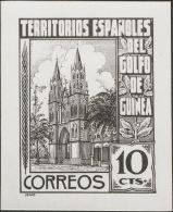 (*)  (1941ca). Guinea. 10 Cts Negro. PRUEBA FOTOGRAFICA, De Un Diseño No Adoptado (Catedral De Santa Isabel), Rea - Guinée Espagnole