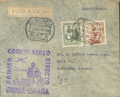 Sobre 266, 271 1948. Guinea. 40 Cts Gris Verde Y 2 Pts Castaño. Certificado Aéreo De BATA A ZARAGOZA. En E - Guinea Spagnola