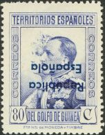 * 230/32hi, 240hcc 1932. Guinea. 1 Cts Verde, 2 Cts Castaño, 5 Cts Castaño Y 80 Cts Azul. SOBRECARGA INVER - Spanish Guinea