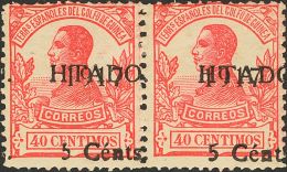**/* 124, 124a 1918. Guinea. 5 Cts Sobre 40 Cts Rosa, Pareja. Tipo I Y Tipo II. MAGNIFICA. (Edifil 2012: 102€) - Spanish Guinea