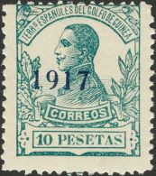* 113/23hcc 1917. Guinea. Serie Completa, Once Valores. CAMBIO DE COLOR EN LA SOBRECARGA, En Azul-negro. BONITA. (Edifil - Guinea Spagnola