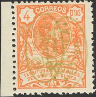 * 83 1911. Guinea. 4 Pts Naranja. SOBRECARGA DOBLE TIPO I + TIPO II. MAGNIFICO Y MUY RARO, NO CATALOGADO. - Guinea Spagnola