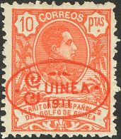 * 72, 74, 75, 81/84 1911. Guinea. 1 Cts, 5 Cts, 10 Cts, 50 Cts, 1 Pts, 4 Pts Y 10 Pts. SOBRECARGA HORIZONTAL (Tipo I) Y - Guinea Espagnole