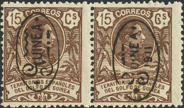 * 72/76Ahcc 1911. Guinea. 1 Cts Castaño Amarillo, 2 Cts Rosa, 5 Cts Verde Y 15 Cts Castaño, En Parejas. CA - Guinea Espagnole