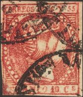 º 1, 2 1854. Filipinas. 5 Cuartos Naranja (margen Inferior Justo) Y 10 Cuartos Carmín (esquina Inferior Izqu - Philippinen