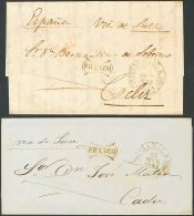 Sobre  (1847ca). Filipinas. Impresionante Conjunto De Tres Cartas Con Origen En MANILA Y Destino CADIZ (2) O MADRID (1), - Philipines