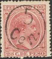 * 40J 1896. Fernando Poo. 5 Cts Sobre 25 Ctvos Carmín. BONITO. (Edifil 2017: 51€) - Fernando Po