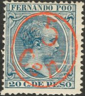 * 40H 1896. Fernando Poo. 5 Cts Sobre 20 Ctvos Azul. MAGNIFICO. (Edifil 2017: 53€) - Fernando Poo