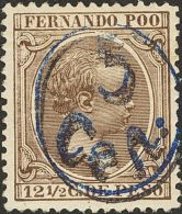 (*) 40Ghh 1896. Fernando Poo. 5 Cts Sobre 12 ½ Ctvos Castaño. SOBRECARGA DOBLE, En Negro Y Azul. MAGNIFICO - Fernando Po