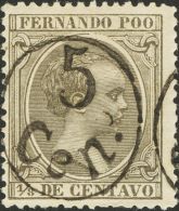 * 40 1896. Fernando Poo. 5 Cts Sobre 1/8 Ctvo Verde Gris. MAGNIFICO. (Edifil 2017: 42€) - Fernando Poo