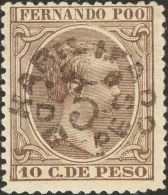 * 35 1896. Fernando Poo. 5 Ctvos Sobre 10 Ctvos Castaño Oscuro. MAGNIFICO. (Edifil 2017: 97€) - Fernando Po