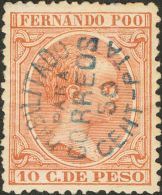 * 28 1896. Fernando Poo. 50 Cts Sobre 10 Ctvos Castaño Amarillo. MAGNIFICO. (Edifil 2012: 260€) - Fernando Poo
