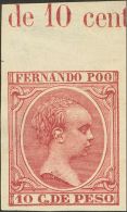 (*) 18s 1894. Fernando Poo. 10 Ctvos Carmín, Borde De Hoja. SIN DENTAR. MAGNIFICO Y RARO. (Edifil 2012: 225€ - Fernando Po