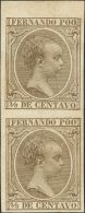 * 12s(2) 1894. Fernando Poo. 1/8 Ctvo Verde Gris, Pareja Vertical, Borde De Hoja. SIN DENTAR. MAGNIFICA Y RARA. (Edifil - Fernando Poo