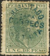 (*) 9 1884. Fernando Poo. 50 Cts Sobre 1 Ctvo Verde. BONITO. (Edifil 2012: 170€) - Fernando Poo