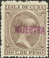 ** 152, 153 1896. Cuba. 40 Cts Castaño Amarillo Y 80 Cts Castaño Violeta. MUESTRA. MAGNIFICOS Y RAROS. - Cuba (1874-1898)