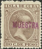 ** 152, 153 1896. Cuba. 40 Cts Castaño Amarillo Y 80 Cts Castaño Violeta. MUESTRA. MAGNIFICOS Y RAROS. - Kuba (1874-1898)