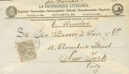 Sobre 115 1891. Cuba. 5 Ctvos Verde Grisáceo. Sobre Publicitario LA PROPAGANDA LITERARIA De LA HABANA A NUEVA YOR - Cuba (1874-1898)