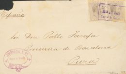 Sobre 100(2) 1883. Cuba. 5 Cts Gris, Dos Sellos. Frontal De SAGUA LA GRANDE A PIERA (ESPAÑA). Matasello CORREOS / - Cuba (1874-1898)