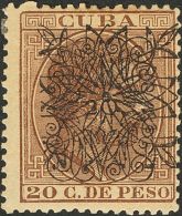 * 76hhxb 1883. Cuba. 20 Cts Sobre 20 Cts Castaño. Variedad SOBRECARGA DOBLE (B+E). MAGNIFICO Y RARISIMO. (Edifil - Kuba (1874-1898)